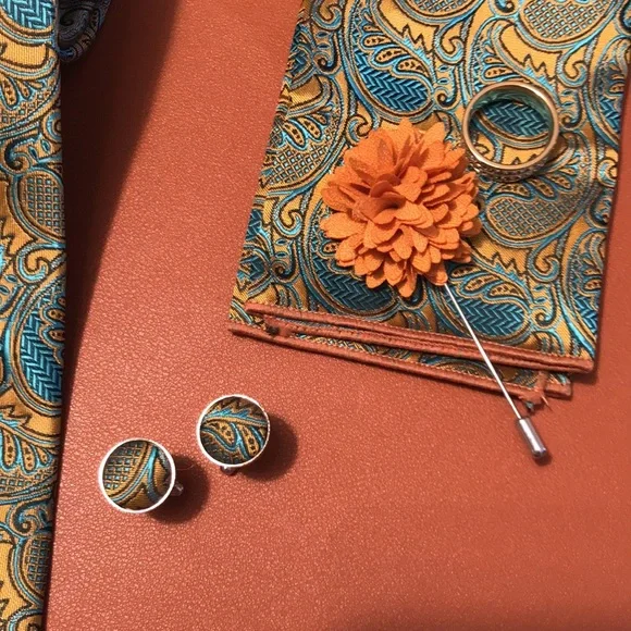 Paisley Golden teal Tie Set